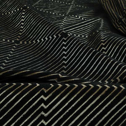 Vegas Black Gold Shine Effect Striped Pattern Soft Chenille Upholstery Fabric JO-681 - Made To Measure Curtains