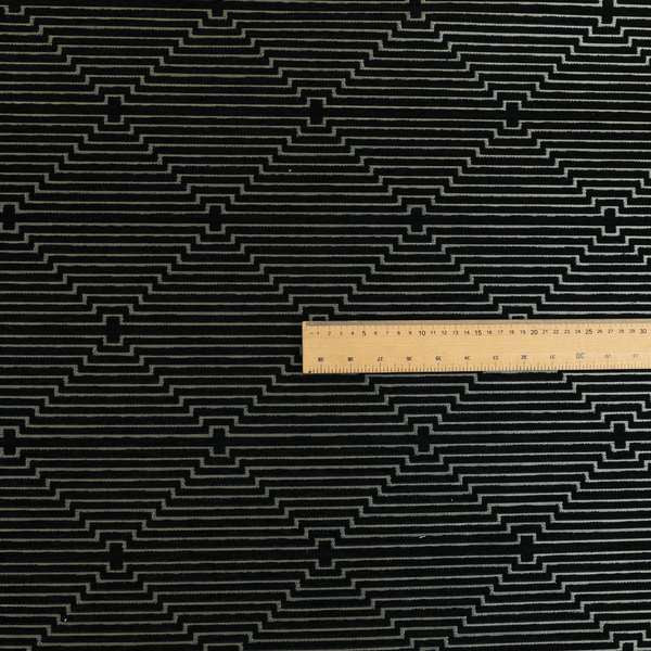 Vegas Black Gold Shine Effect Striped Pattern Soft Chenille Upholstery Fabric JO-681