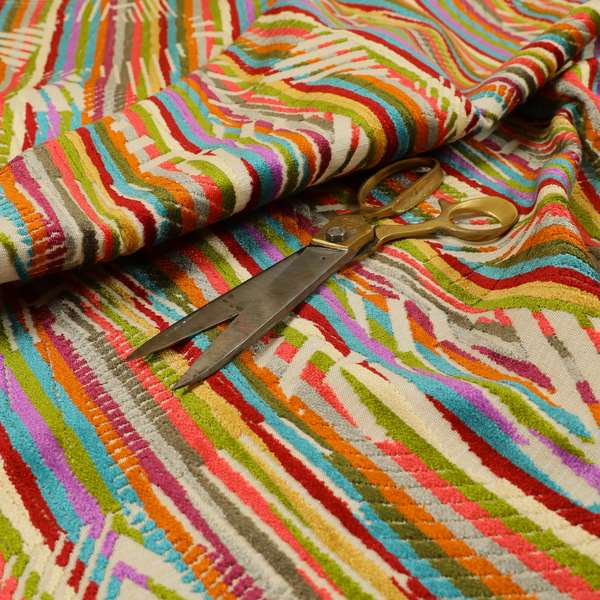 Amazilia Velvet Collection Multi Coloured Geometric Abstract Pattern Soft Velvet Upholstery Fabric JO-682 - Roman Blinds