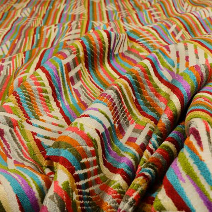 Amazilia Velvet Collection Multi Coloured Geometric Abstract Pattern Soft Velvet Upholstery Fabric JO-682