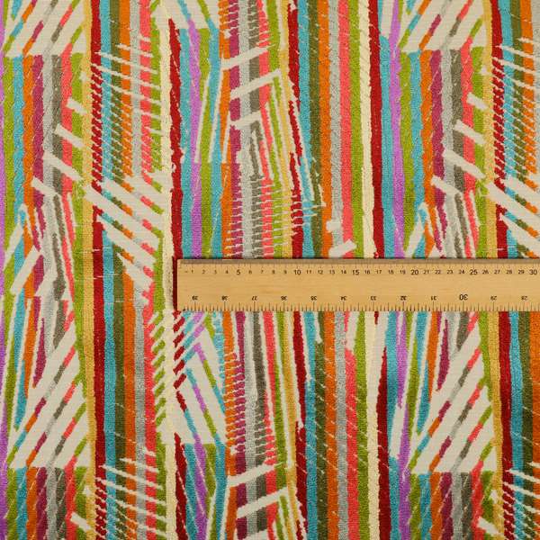 Amazilia Velvet Collection Multi Coloured Geometric Abstract Pattern Soft Velvet Upholstery Fabric JO-682 - Roman Blinds