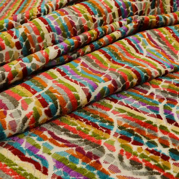 Amazilia Velvet Collection Multi Coloured Geometric Floral Pattern Soft Velvet Upholstery Fabric JO-684 - Made To Measure Curtains