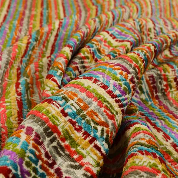 Amazilia Velvet Collection Multi Coloured Geometric Abstract Small Pattern Soft Velvet Upholstery Fabric JO-686 - Handmade Cushions