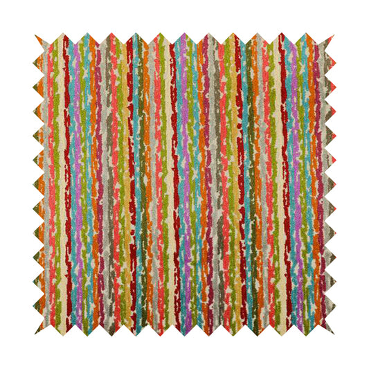 Amazilia Velvet Collection Multi Coloured Geometric Abstract Striped Pattern Soft Velvet Upholstery Fabric JO-687