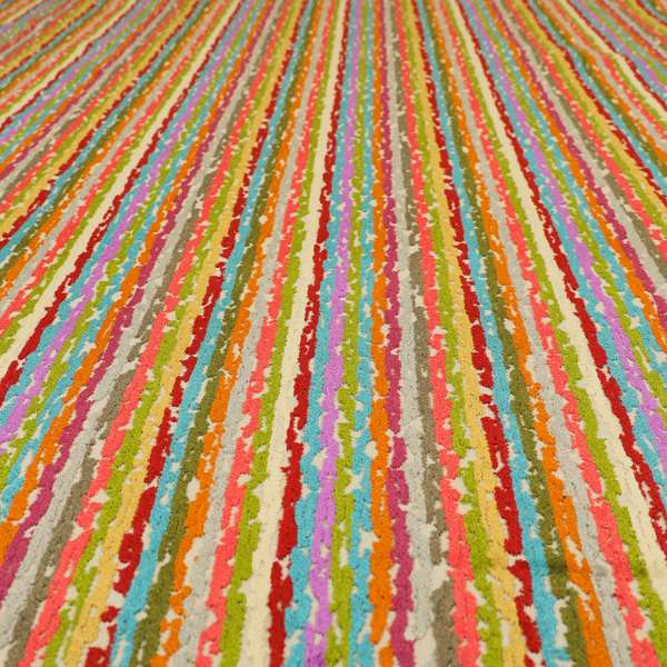 Amazilia Velvet Collection Multi Coloured Geometric Abstract Striped Pattern Soft Velvet Upholstery Fabric JO-687