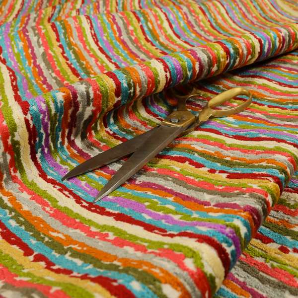 Amazilia Velvet Collection Multi Coloured Geometric Abstract Striped Pattern Soft Velvet Upholstery Fabric JO-687 - Handmade Cushions