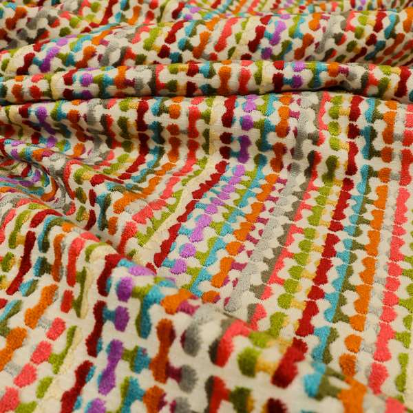 Amazilia Velvet Collection Multi Coloured Geometric Retro Pattern Soft Velvet Upholstery Fabric JO-688