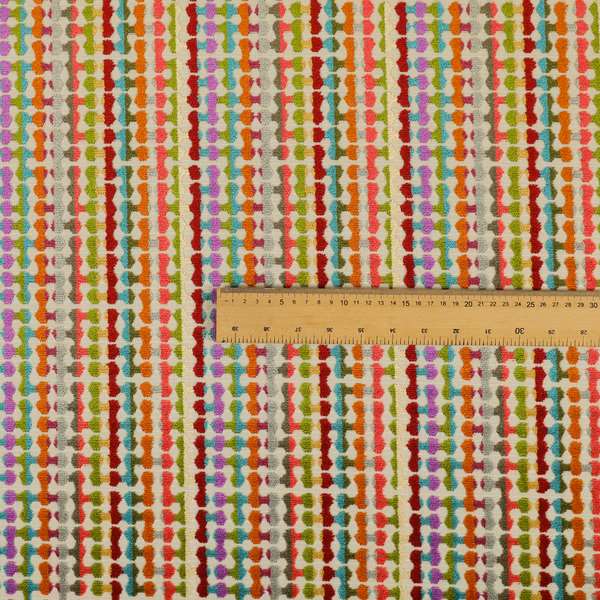 Amazilia Velvet Collection Multi Coloured Geometric Retro Pattern Soft Velvet Upholstery Fabric JO-688 - Roman Blinds