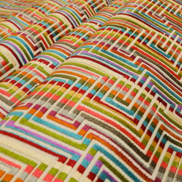 Amazilia Velvet Collection Multi Coloured Maze Pattern Soft Velvet Upholstery Fabric JO-689 - Made To Measure Curtains