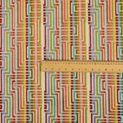 Amazilia Velvet Collection Multi Coloured Maze Pattern Soft Velvet Upholstery Fabric JO-689