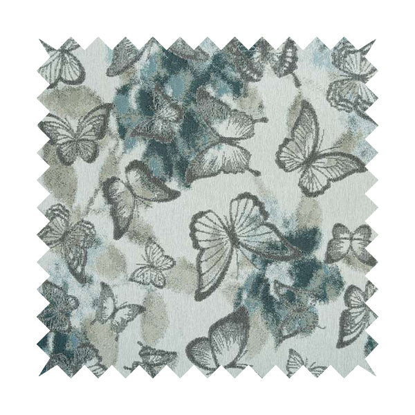 Pieridae Butterfly Pattern In Beige White Blue Colour Woven Soft Chenille Upholstery Fabric JO-69