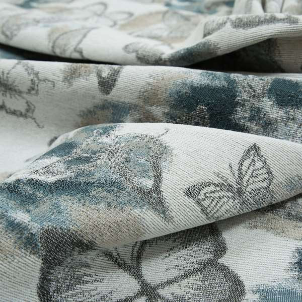 Pieridae Butterfly Pattern In Beige White Blue Colour Woven Soft Chenille Upholstery Fabric JO-69 - Handmade Cushions