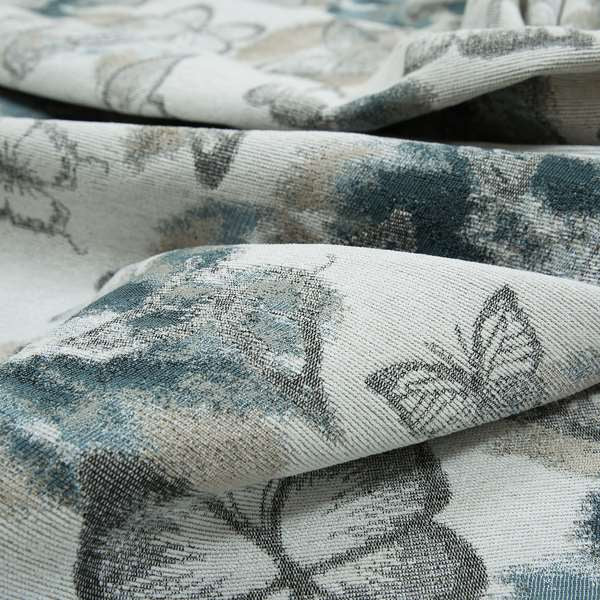 Pieridae Butterfly Pattern In Beige White Blue Colour Woven Soft Chenille Upholstery Fabric JO-69 - Made To Measure Curtains