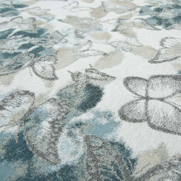 Pieridae Butterfly Pattern In Beige White Blue Colour Woven Soft Chenille Upholstery Fabric JO-69 - Made To Measure Curtains