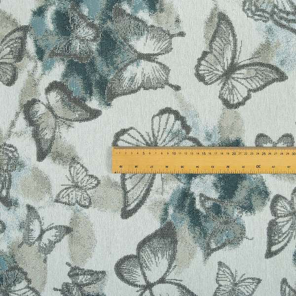 Pieridae Butterfly Pattern In Beige White Blue Colour Woven Soft Chenille Upholstery Fabric JO-69 - Made To Measure Curtains