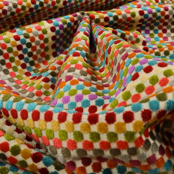 Amazilia Velvet Collection Multi Coloured Polka Dot Pattern Soft Velvet Upholstery Fabric JO-690