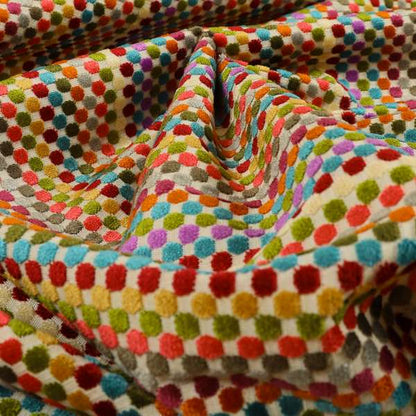 Amazilia Velvet Collection Multi Coloured Polka Dot Pattern Soft Velvet Upholstery Fabric JO-690 - Handmade Cushions