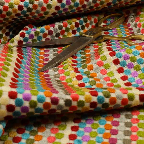 Amazilia Velvet Collection Multi Coloured Polka Dot Pattern Soft Velvet Upholstery Fabric JO-690 - Roman Blinds