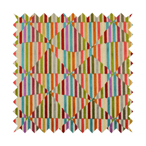 Amazilia Velvet Collection Multi Coloured Geometric Shape Pattern Soft Velvet Upholstery Fabric JO-691 - Roman Blinds