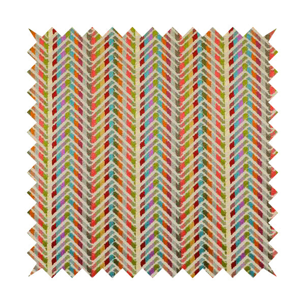 Amazilia Velvet Collection Multi Coloured Chevron Pattern Soft Velvet Upholstery Fabric JO-692 - Roman Blinds