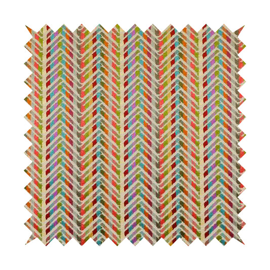 Amazilia Velvet Collection Multi Coloured Chevron Pattern Soft Velvet Upholstery Fabric JO-692