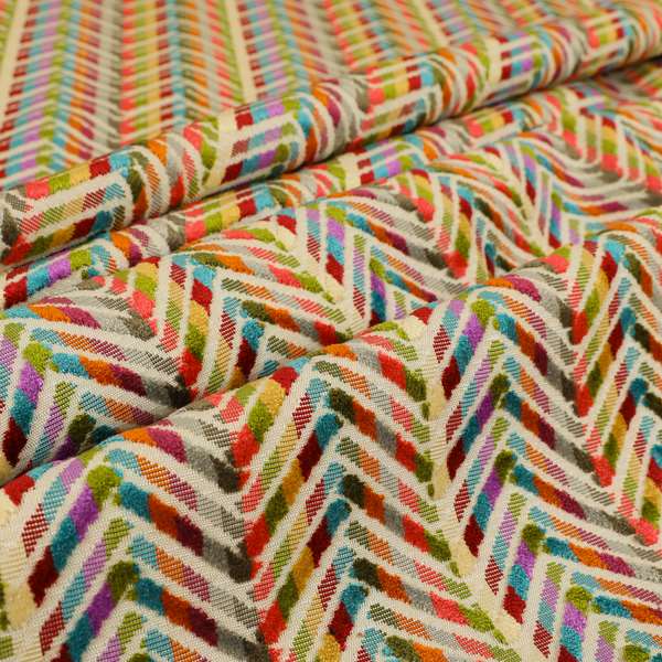 Amazilia Velvet Collection Multi Coloured Chevron Pattern Soft Velvet Upholstery Fabric JO-692 - Roman Blinds