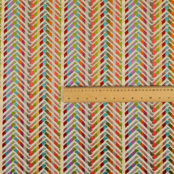 Amazilia Velvet Collection Multi Coloured Chevron Pattern Soft Velvet Upholstery Fabric JO-692 - Roman Blinds