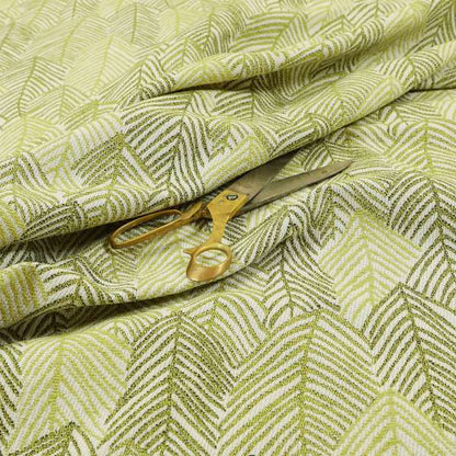 Piccadilly Collection Leaf Floral Pattern Woven Upholstery Green White Chenille Fabric JO-694 - Made To Measure Curtains