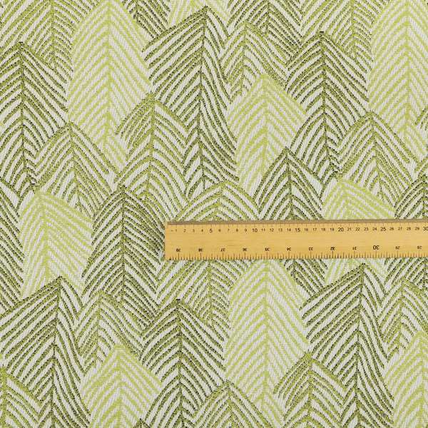 Piccadilly Collection Leaf Floral Pattern Woven Upholstery Green White Chenille Fabric JO-694 - Roman Blinds