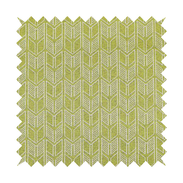 Piccadilly Collection Geometric Chevron Pattern Woven Upholstery Green White Chenille Fabric JO-695 - Roman Blinds