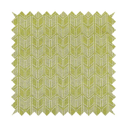 Piccadilly Collection Geometric Chevron Pattern Woven Upholstery Green White Chenille Fabric JO-695 - Roman Blinds