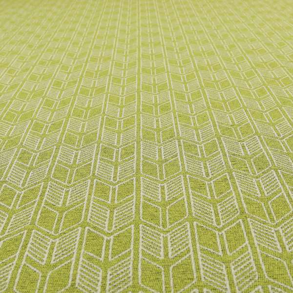 Piccadilly Collection Geometric Chevron Pattern Woven Upholstery Green White Chenille Fabric JO-695 - Roman Blinds