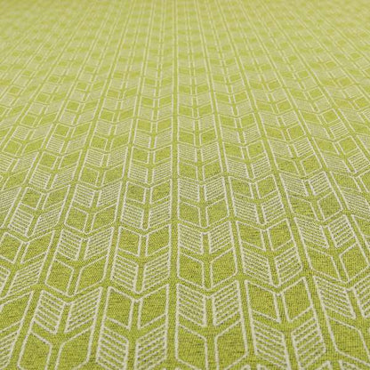 Piccadilly Collection Geometric Chevron Pattern Woven Upholstery Green White Chenille Fabric JO-695 - Made To Measure Curtains