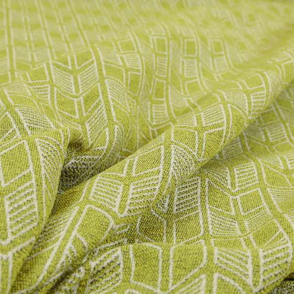 Piccadilly Collection Geometric Chevron Pattern Woven Upholstery Green White Chenille Fabric JO-695