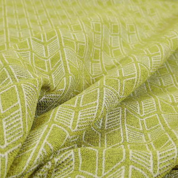 Piccadilly Collection Geometric Chevron Pattern Woven Upholstery Green White Chenille Fabric JO-695 - Made To Measure Curtains