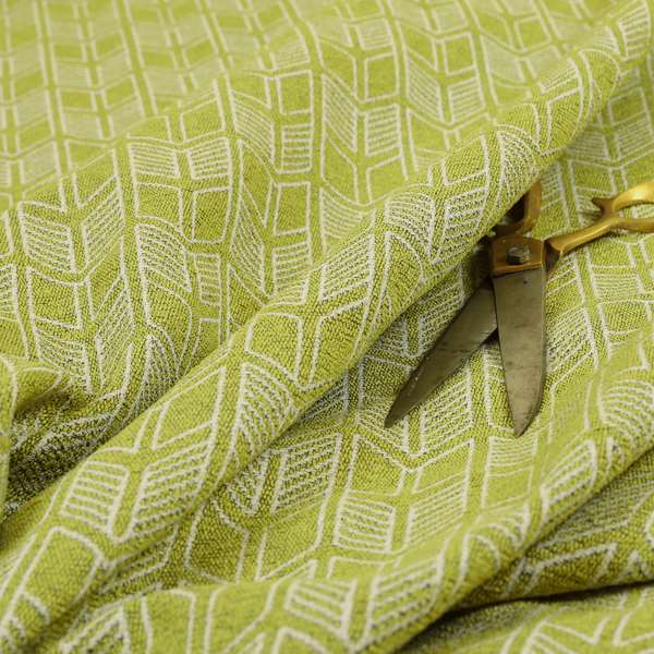 Piccadilly Collection Geometric Chevron Pattern Woven Upholstery Green White Chenille Fabric JO-695 - Roman Blinds