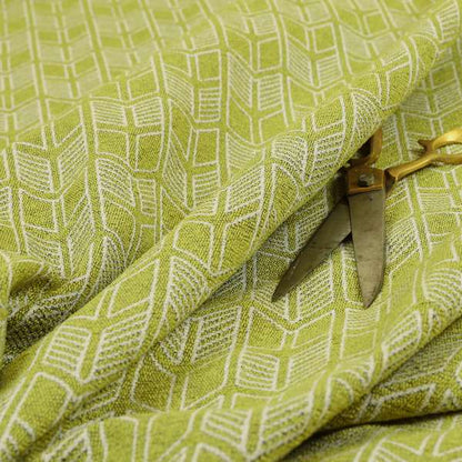 Piccadilly Collection Geometric Chevron Pattern Woven Upholstery Green White Chenille Fabric JO-695 - Made To Measure Curtains