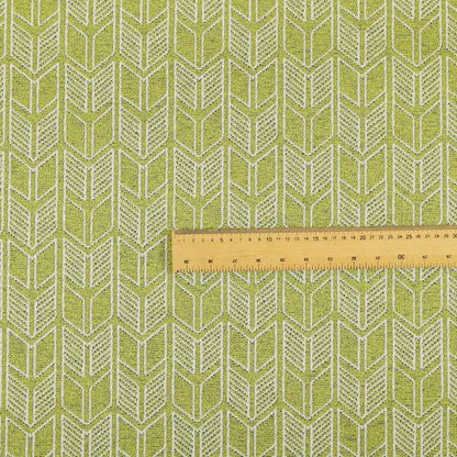 Piccadilly Collection Geometric Chevron Pattern Woven Upholstery Green White Chenille Fabric JO-695 - Made To Measure Curtains