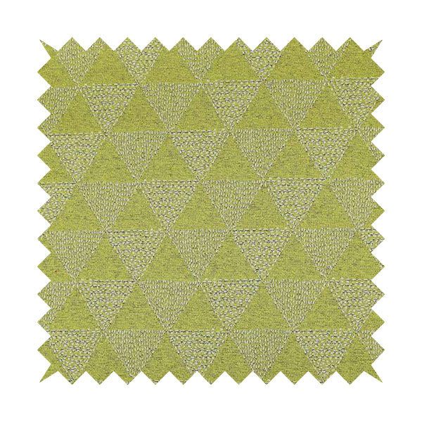 Piccadilly Collection Geometric Triangle Pattern Woven Upholstery Green White Chenille Fabric JO-698 - Roman Blinds