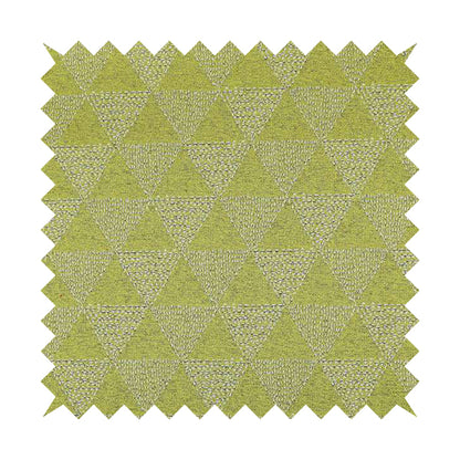 Piccadilly Collection Geometric Triangle Pattern Woven Upholstery Green White Chenille Fabric JO-698 - Roman Blinds