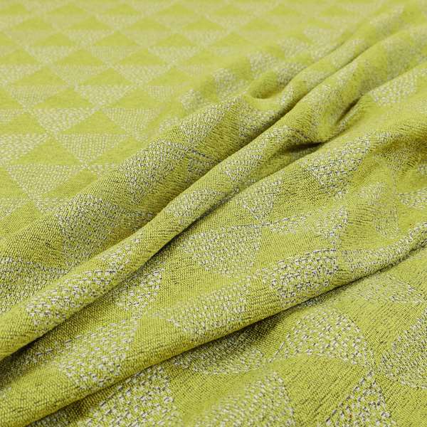 Piccadilly Collection Geometric Triangle Pattern Woven Upholstery Green White Chenille Fabric JO-698