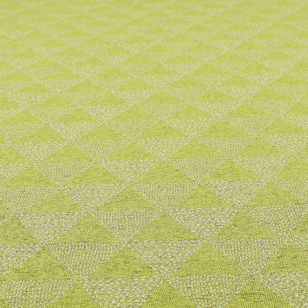 Piccadilly Collection Geometric Triangle Pattern Woven Upholstery Green White Chenille Fabric JO-698 - Roman Blinds