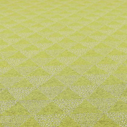 Piccadilly Collection Geometric Triangle Pattern Woven Upholstery Green White Chenille Fabric JO-698 - Roman Blinds