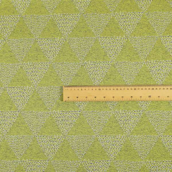 Piccadilly Collection Geometric Triangle Pattern Woven Upholstery Green White Chenille Fabric JO-698 - Roman Blinds