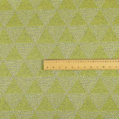 Piccadilly Collection Geometric Triangle Pattern Woven Upholstery Green White Chenille Fabric JO-698 - Roman Blinds