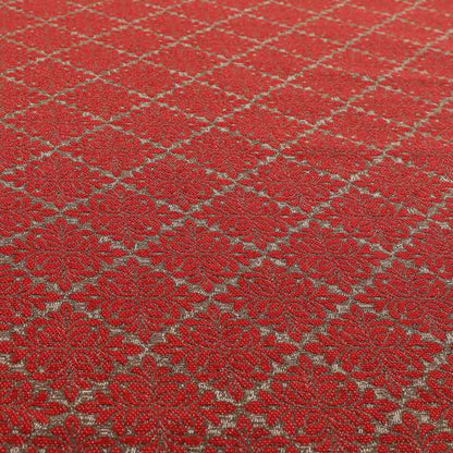 Renieri Fabric Collection Red Brown Small Medallion Inspired Pattern Chenille Upholstery Fabric JO-699