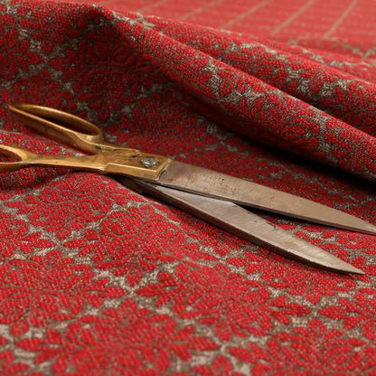 Renieri Fabric Collection Red Brown Small Medallion Inspired Pattern Chenille Upholstery Fabric JO-699 - Made To Measure Curtains