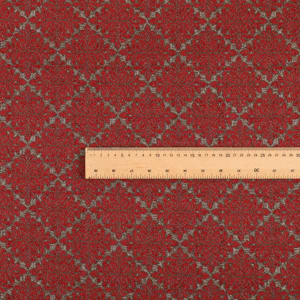 Renieri Fabric Collection Red Brown Small Medallion Inspired Pattern Chenille Upholstery Fabric JO-699 - Roman Blinds