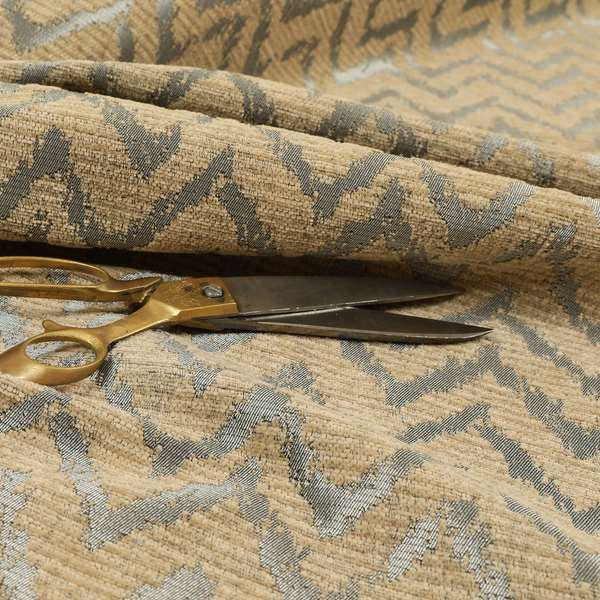 Azima Chevron Striped Pattern Brown Silver Shine Upholstery Fabric JO-700 - Made To Measure Curtains