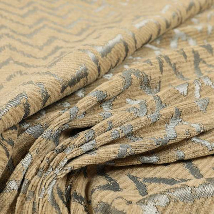 Azima Chevron Striped Pattern Brown Silver Shine Upholstery Fabric JO-700